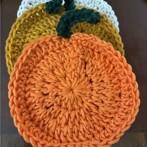 Handmade Pumpkin Coasters Set - Orange, Yellow, White